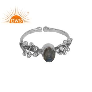 Anillo de plata de primera ley con gema labradorita para mujer, sortija, plata esterlina 925, Gema ovalada, oxidado, venta al por mayor - Product Image 1