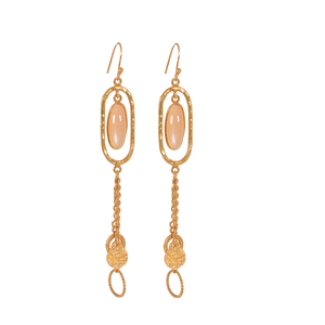 Boucles d'oreilles longues en argent sterling 925 avec plaqué or bijoux en pierre de lune rose pour mariages et cadeaux - Product Image 1