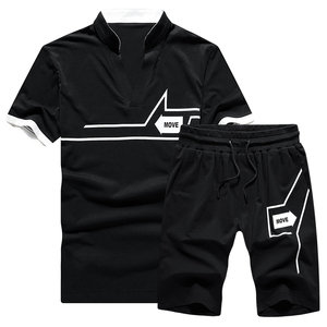 Conjunto deportivo con cuello en V para hombre, set de 2 piezas con estampado personalizado, estilo veraniego, venta al por mayor - Product Image 4