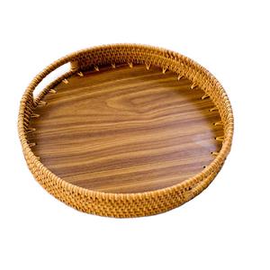 Bandeja de servicio grande de Color negro Bandeja de servicio de comida de Mesa para el hogar Último diseño Bandeja de fruta tejida de forma redonda Diseño elegante - Product Image 3