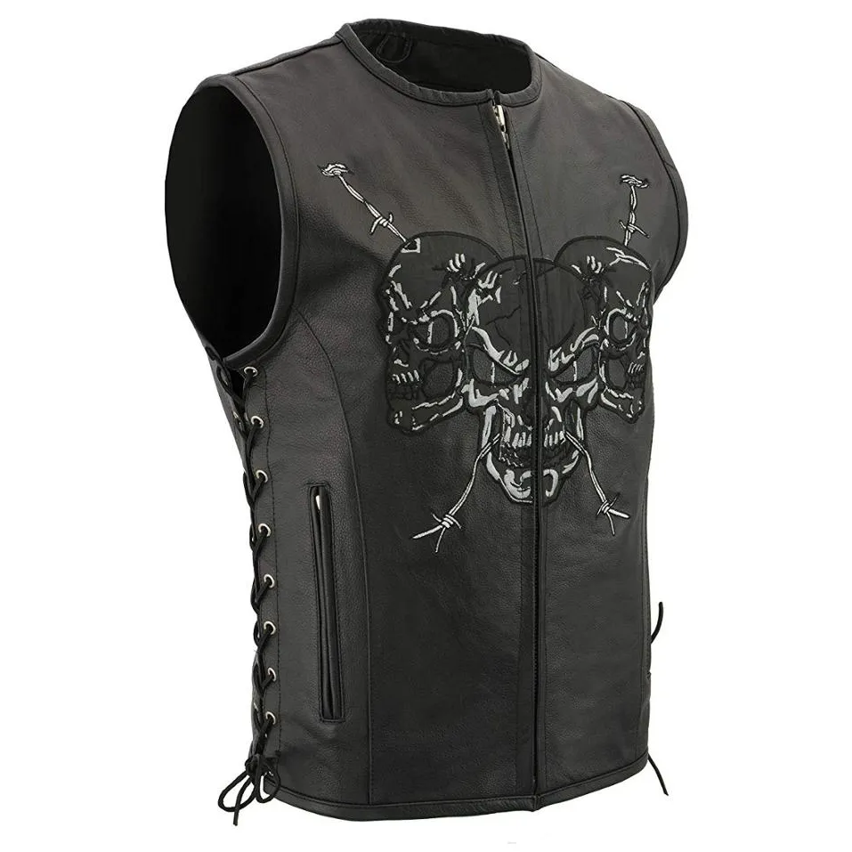 Custom Embroidery Motorbike Leather Vest Biker Leather Vests