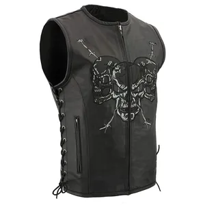 Su ordinazione Del Ricamo Moto Gilet In Pelle Biker Gilet In Pelle