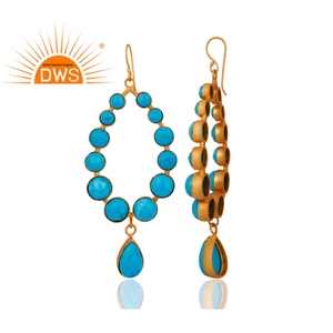 Ztech — boucles d'oreilles pendantes en pierre précieuse Turquoise, plaqué or jaune, fabrication de bijoux à la main, vente en gros, 18k - Product Image 2