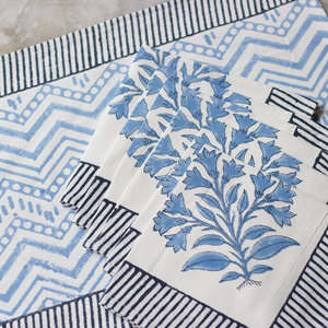 Ensemble de 6 serviettes de Table et 6 tapis à motif Floral, en coton indien, avec impression à la main, couleur bleue, 1 pièce - Product Image 2