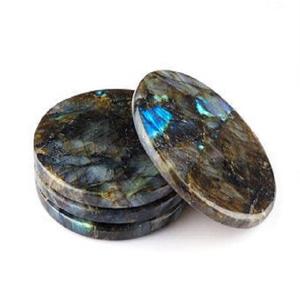 แผ่นรองแก้วหินโมราธรรมชาติบำบัดหินอัญมณีลาบราดอไรต์ทรงกลมสำหรับตกแต่ง - Product Image 1