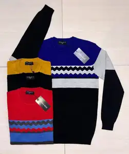 Pakaian Bermerek Lengan Panjang Pria, Kerah Crew Kasmir Wol Jumper/Sweater Bangladesh Stok Banyak Pakaian