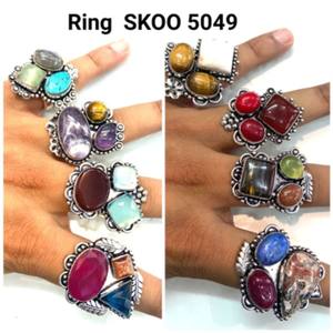 <b>Indian</b> Vintage Bulk Boho Women's Natural Stone <b>Rings</b> Wholesale Lot Mixed Style Oval Shape Turquoise Jewelry Findings Components - Product Image 1