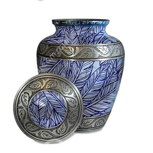 Urnas de Cremación de Aluminio Estilo Americano Personalizadas con Diseño Floral, Color Azul Plateado, para Adultos, 9 Pulgadas, Artículos Funerarios - Product Image 1