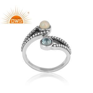 Bague en topaze bleue naturelle et opale éthiopienne, Double pierres précieuses, bijoux boho, en argent Sterling 925, fabrication de bijoux - Product Image 2