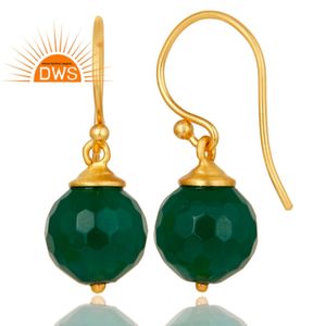 Boucles d'oreilles rondes en onyx vert, argent 925 plaqué or, boucles d'oreilles de créateur, fournisseur de bijoux indiens - Product Image 3