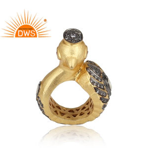 Bague en argent Sterling naturel pour adultes, bijoux en plaqué or, motif paon Antique, vente en gros, fabrication de bijoux faits à la main - Product Image 2