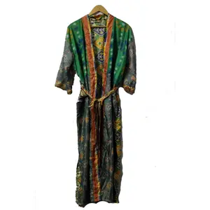 Винтажное шелковое кимоно в стиле хиппи, индийская Женская одежда для сна, летние шелковые халаты, кимоно