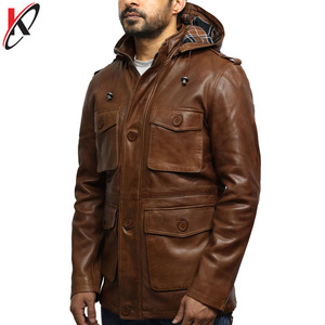 Veste imperméable coupe-vent respirante en cuir véritable de qualité supérieure pour homme, marron, pour l'hiver, personnalisable - Product Image 5