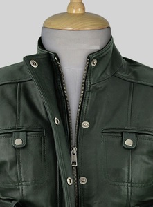Blouson de motard unisexe en cuir d'agneau brossé, pour motard, Moto et motocycliste, couleur vert foncé, nouveau Design, hiver 2020 — 2021 - Product Image 3