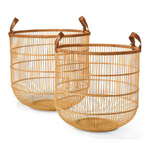 Verkauf! Verkauf! Set von 2 Naturals Bambus korb mit Kunstleder griff New Design Home Decoration Großhandel