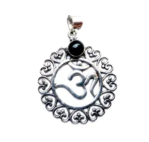 Versilberter Stein Om Anhänger Yoga Schmuck Hindu Gott Om Black Onyx Anhänger