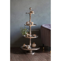Soporte de pastel de plata de lujo, 4 niveles, plato de pastel y herramientas de servidor y decoración del hogar para boda, logotipo personalizado dorado