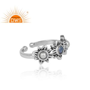 Bague en pierre précieuse pour femmes, opale éthiopienne naturelle, perles blanches, forme florale, ombrée, argent 925, vente en gros - Product Image 3