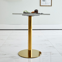 Table de bar carrée industrielle moderne avec base en acier inoxydable doré et plateau en marbre simulé pour la maison, la cuisine, la salle à manger, les salons