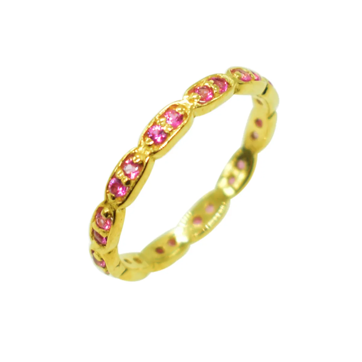 Natuurlijke Edelsteen Micro Geplaveid Gold Plating Ring S925 Sterling Zilveren Eternity Band Goede Kwaliteit Roze Saffier Ring Sieraden