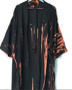 Handmade Tie Dye Long Sleeves 100% Cotton Beach Wear Cover up Long <b>Kimono</b> for Women - Product Image 1