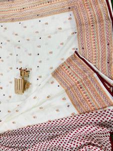 Dernier concepteur indien Katam Saree pour les femmes fête et mariage porter Georgette soie avec coton lin broderie travail Blouse - Product Image 3