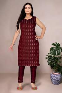 Papel de seda de tafetán para mujer, nuevo diseño, estampado, Kurti y Pent, par para mujer, completamente cosido, listo para usar, Salwar Kameez - Product Image 5