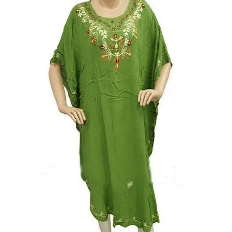 Hand Embroidered Work Attractive Green Color Kaftan Dress Casual Wear Fancy Kaftan