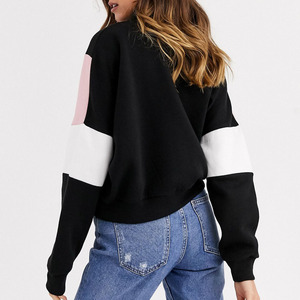 Wholesale <strong>Women</strong> High Neck Color Block Pullover <strong>Half</strong> <strong>Zip</strong> <strong>Sweatshirt</strong> with Contrast Panels - Product Image 2