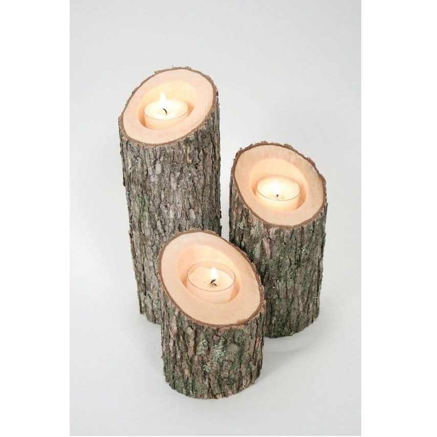 Portacandele a colonna in legno fatti a mano Set di 2 portacandele rustici per c