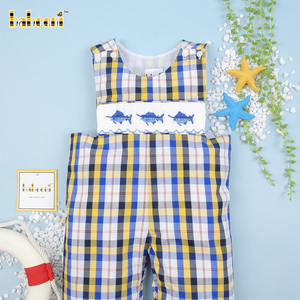 Mono de niño personalizado ODM/OEM con estampado de marlín y fruncido, 100% algodón, certificado OEKO-TEX, con botones, venta al por mayor, para bebés de 2T - Product Image 3