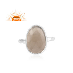 Nouveauté Bague en argent sterling 925 Bague ovale facettée en quartz fumé Bijoux en pierres précieuses Fabricant Collection classique - Product Image 1