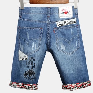 <b>Men's</b> Plus Size Breathable Casual <b>Shorts</b> Custom Wholesale Gym Waterproof Print OEM <b>Pockets</b> Bodybuilding Denim Cotton Fabric - Product Image 2