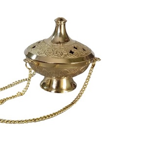 Artisanat suspendu en laiton sculpté brûleur de charbon de bois d'encens et Lobandaan suspendu encensoir chambre arôme décor à la maison - Product Image 1