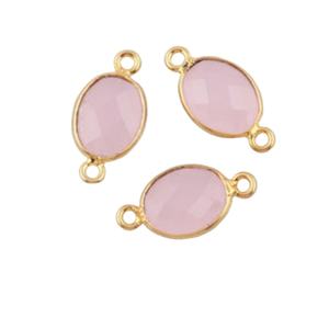 925 plata esterlina 8x10mm facetado forma ovalada bisel ajuste doble fianza conectores Rosa Calcedonia oro Vermeil hallazgos chapados - Product Image 1