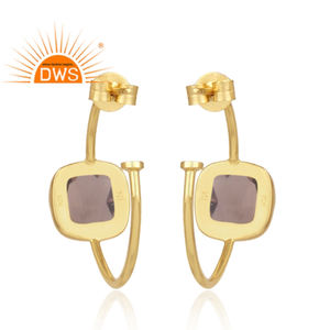 Pendiente de cuarzo ahumado Natural, pendientes de aro de diseño de gema, fabricante de oro plateado, proveedor de joyería de plata - Product Image 3