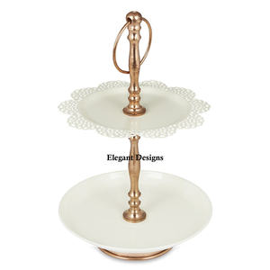 Soporte de Metal blanco de dos niveles para pastel, decoración de boda hecha a mano, elegante, clásico, de diseño, venta al por mayor - Product Image 1