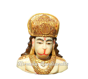 Nirmala Handicrafts - Estatua de Busto de Hanuman Pintada en Dorado sobre Mármol Hecha a Mano, Diseño Bajaran Bali, Decoración Art Deco para Mesa de Centro - Product Image 1