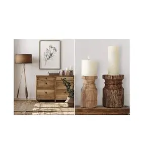 木制烛台和茶灯蜡烛支架2套用于家庭装饰的餐饮和婚礼餐桌中心