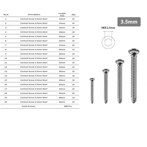 200 Pcs皮质螺钉3.5毫米自攻带螺钉驱动器矫形外科手术仪器由FARHAN PRODUCTS & Co