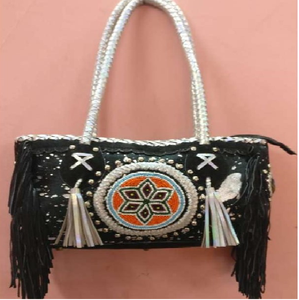 Bolso de Hombro Étnico Bohemio Vintage para Mujer de Cuero Genuino Negro con Flecos de Cuentas y Cierre de Cremallera, Doble Compartimento, de Algodón, Estilo Paisajístico - Product Image 1