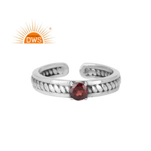 Natural Garnet Gemstone Solitaire Ring Wholesale Oxidized Designer Sterling Silver Adjustable Ring Jewelry Manufacturer - Product Image 1