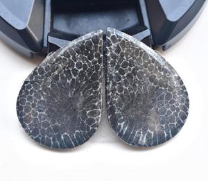 หินกระเบนพลอยคู่ Cabochon,หินฟอสซิลสีดำโมร็อกโกทรงหลวมอัญมณีทรงหลวม - Product Image 6