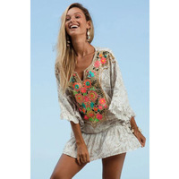 Robe brodée à paillettes style Boho Glam, haut élastique à taille à volants, manches, Kaftan, Sexy, tunique brodée pour femmes, nouvelle collection