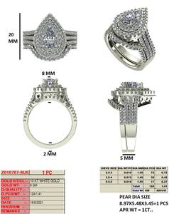 แหวนครบรอบการหมั้นประดับเพชรธรรมชาติทรงลูกแพร์10K ตัวเรือนทองคำขาวการตั้งค่า IGI ได้รับการรับรองคุณภาพสูงจากนักออกแบบที่หรูหรา - Product Image 2