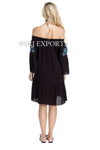 Nouvelle robe courte tendance pour femmes, design unique, broderie florale, épaules dénudées, tunique décontractée pour femmes, vente chaude, mode féminine, belle robe courte - Product Image 2