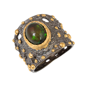Indian Traditional 925 Sterling Silver <b>Gold</b> Plated Black Rhodium <b>Rings</b> Black <b>Opal</b> Gemstone Band <b>Ring</b> Fine Jewelry for Ladies - Product Image 6