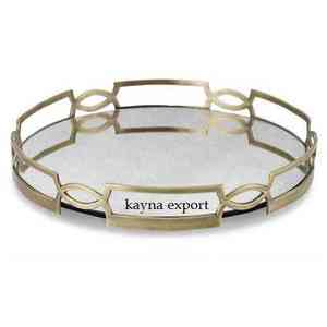 Vente en gros Plateau décoratif rond en marbre doré avec poignée en métal design pour le service des aliments - Product Image 2