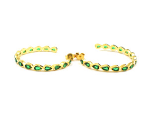 Ensemble de boucles d'oreilles Bali en argent sterling 925 plaqué or Onyx vert Boucles d'oreilles en pierres précieuses Paire de boucles d'oreilles en pierre - Product Image 1