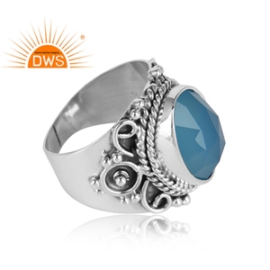 Blue Chalcedony Gemstone <b>Ring</b> Jewelry Supplier Indian Ethnic 925 Silver <b>Chunky</b> <b>Ring</b> Wholesale Manufacturer - Product Image 2